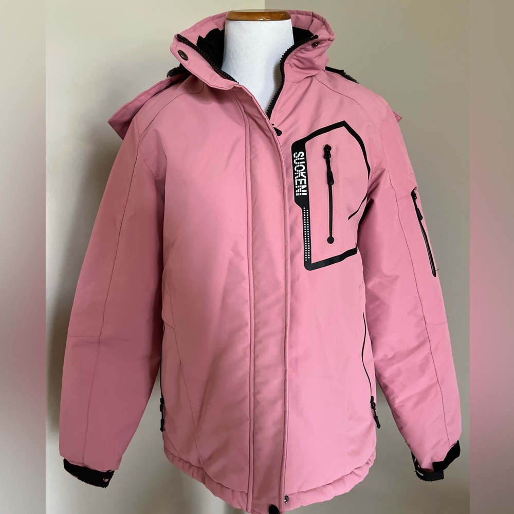 Suokeni Women's Pink Ski Jacket with Removable Hood Size Small